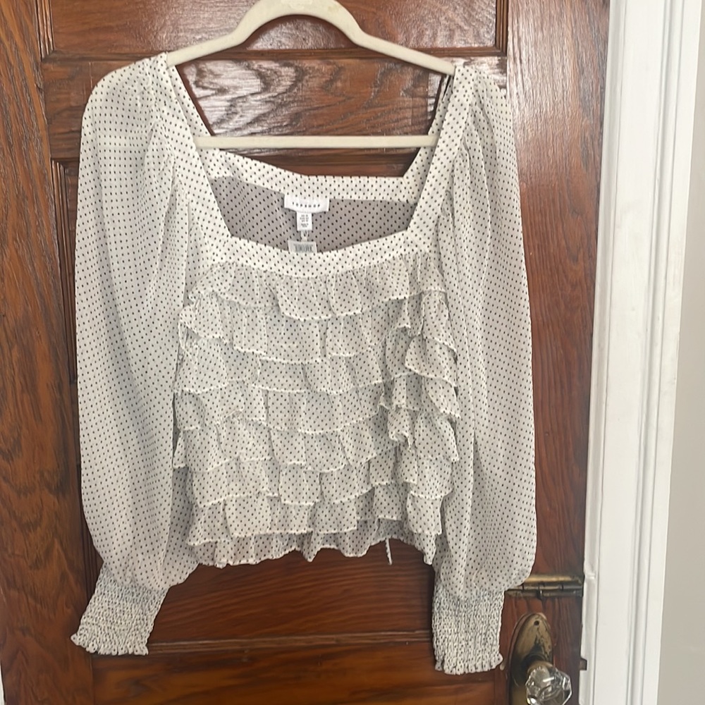 NEVER WORN! Topshop ruffle prairie sheer polkadot  blouse